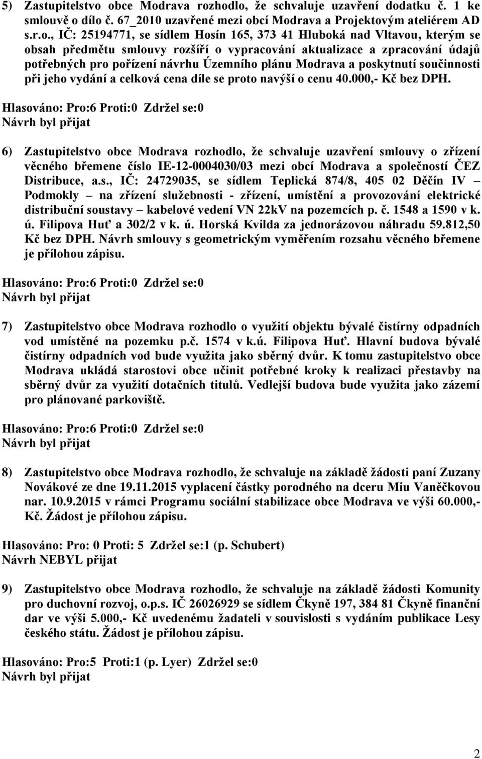 nad Vltavou, kterým se obsah předmětu smlouvy rozšíří o vypracování aktualizace a zpracování údajů potřebných pro pořízení návrhu Územního plánu Modrava a poskytnutí součinnosti při jeho vydání a