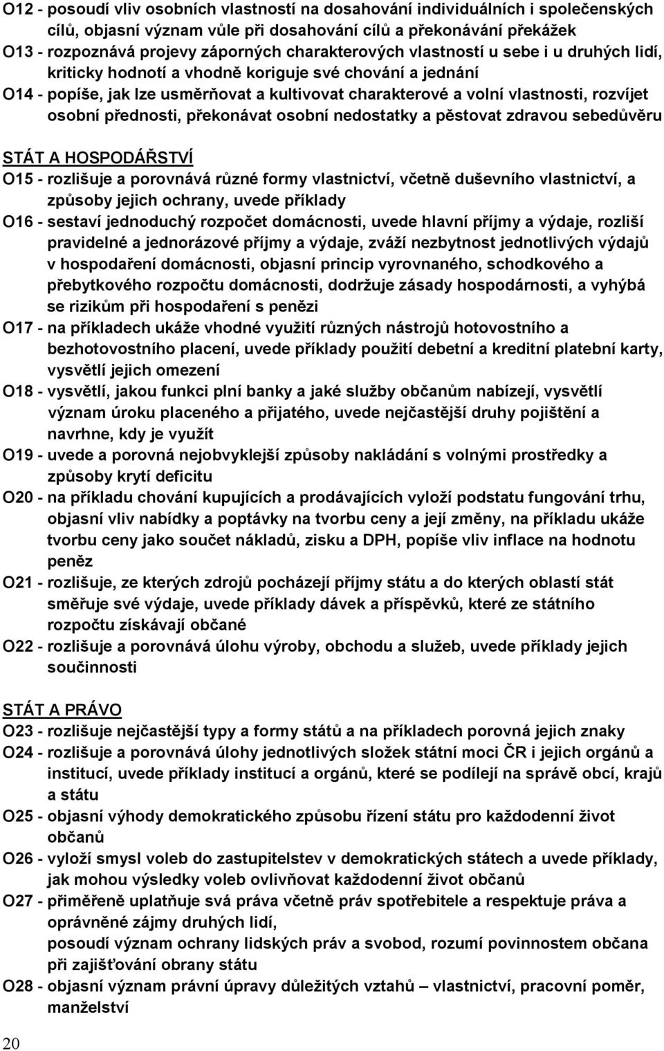 osobní přednosti, překonávat osobní nedostatky a pěstovat zdravou sebedůvěru STÁT A HOSPODÁŘSTVÍ O15 - rozlišuje a porovnává různé formy vlastnictví, včetně duševního vlastnictví, a způsoby jejich