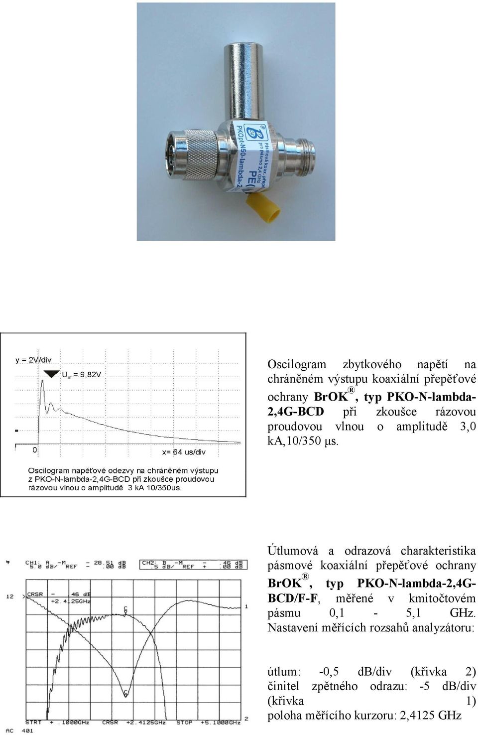 Útlumová a odrazová charakteristika BrOK, typ PKO-N-lambda-2,4G- BCD/F-F, měřené v
