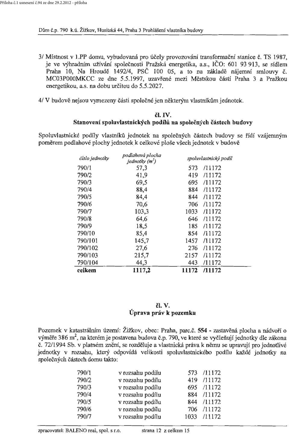 a to na základě nájemní smlouvy č. MC03POOOMKCC ze dne 5.5.1997, uzavřené mezi Městskou části Praha 3 a Pražkou energetikou, a.s. na dobu určitou do 5.5.2027.
