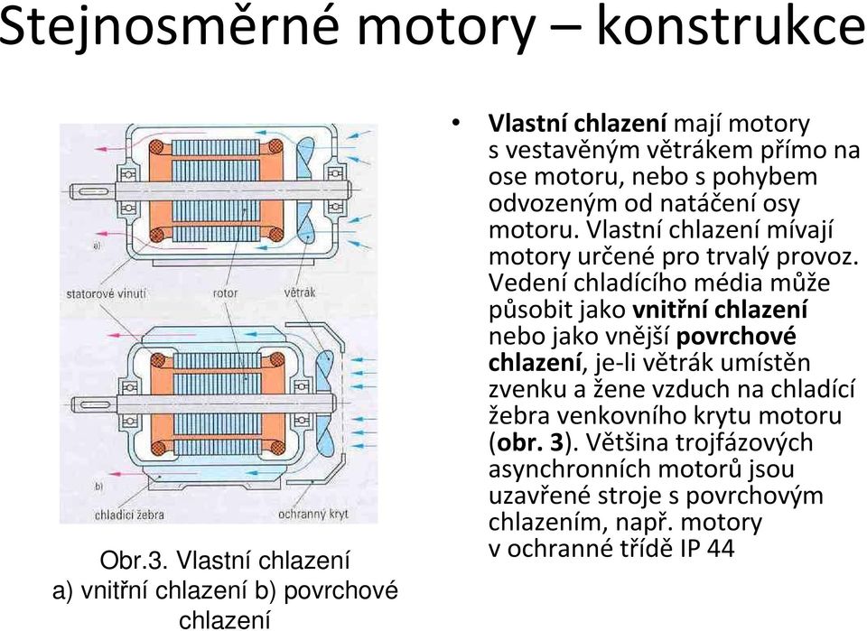 spohybem odvozeným od natáčeníosy motoru. Vlastní chlazení mívají motory určenépro trvalý provoz.