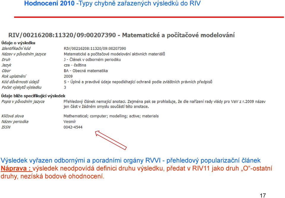 popularizační článek Náprava : výsledek neodpovídá definici druhu