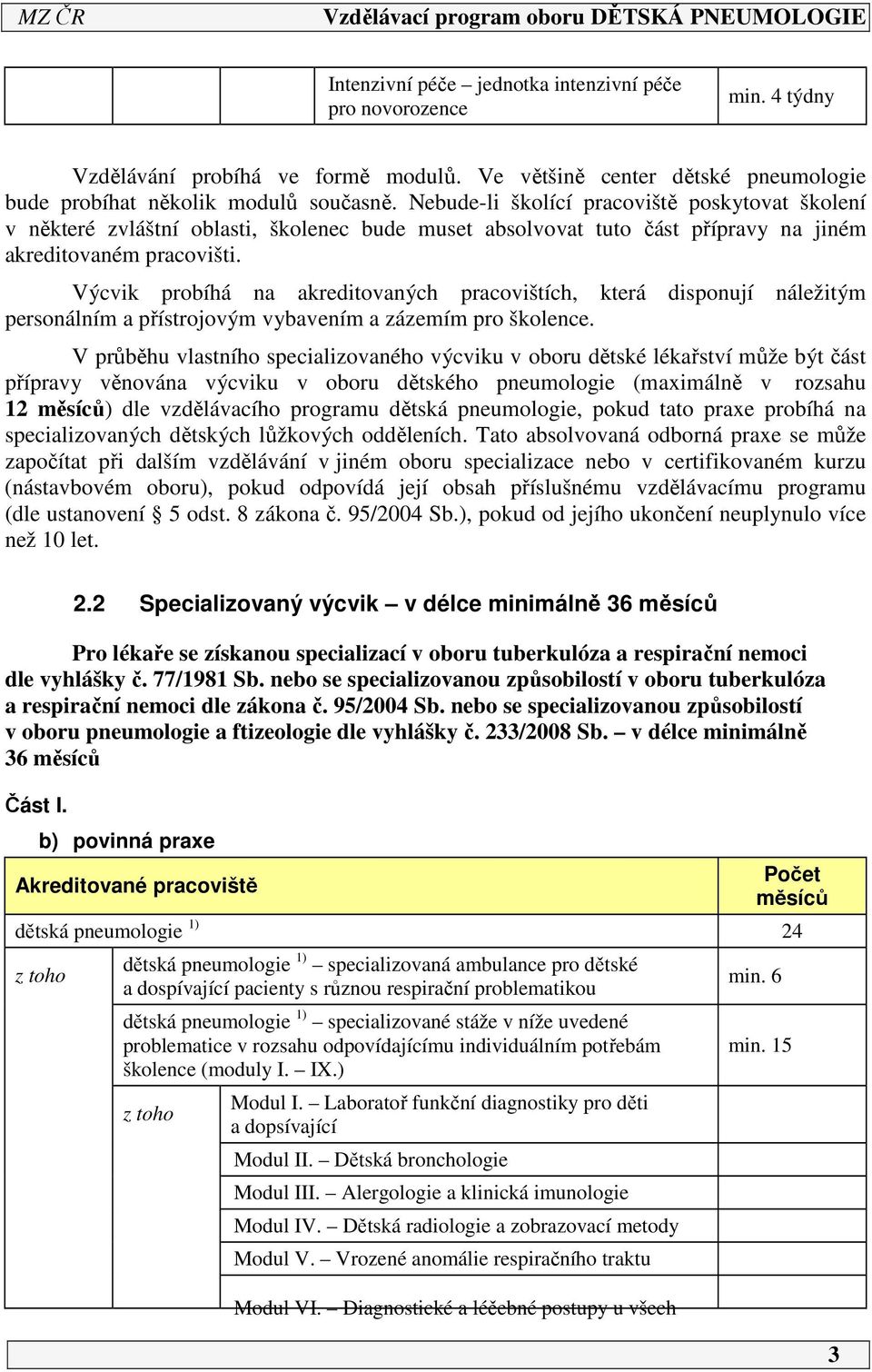 Výcvik probíhá na akreditovaných pracovištích, která disponují náležitým personálním a přístrojovým vybavením a zázemím pro školence.