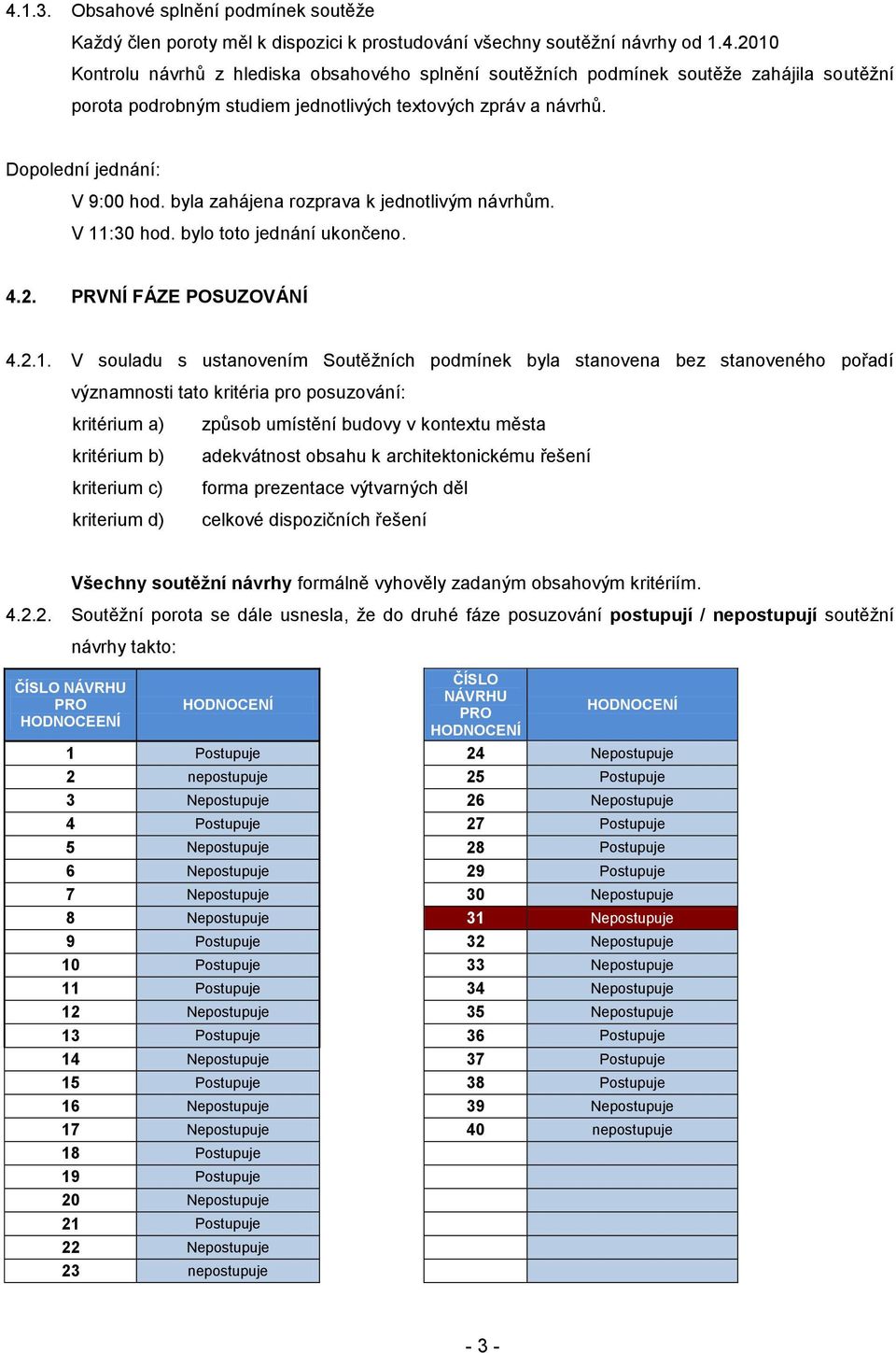 :30 hod. bylo toto jednání ukončeno. 4.2. PRVNÍ FÁZE POSUZOVÁNÍ 4.2.1.