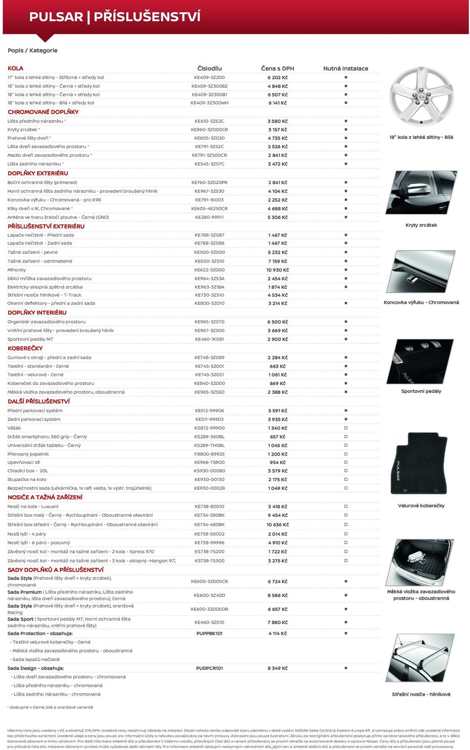 KE6103Z52C 3 580 Kč Kryty zrcátek * KE9603Z000CR 3 157 Kč rahové lišty dveří * KE6053Z020 4 735 Kč 18" kola z lehké slitiny Bílá Lišta dveří zavazadlového prostoru * KE7913Z52C 2 526 Kč Madlo dveří