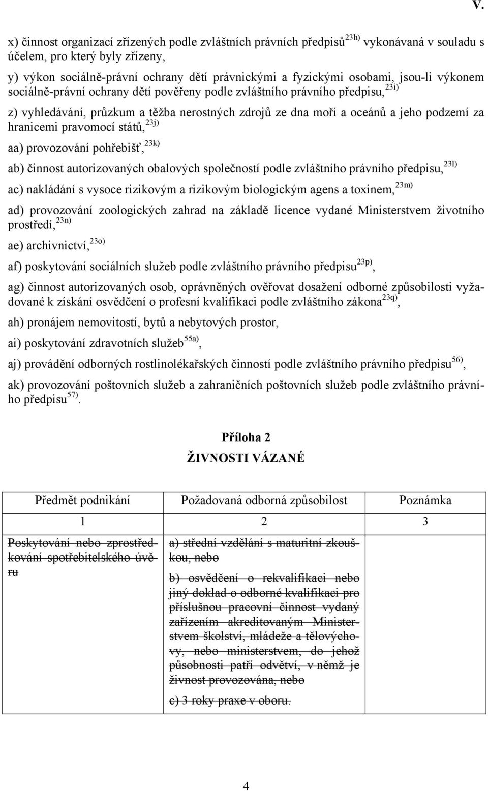 pravomocí států, 23j) aa) provozování pohřebišť, 23k) ab) činnost autorizovaných obalových společností podle zvláštního právního předpisu, 23l) ac) nakládání s vysoce rizikovým a rizikovým