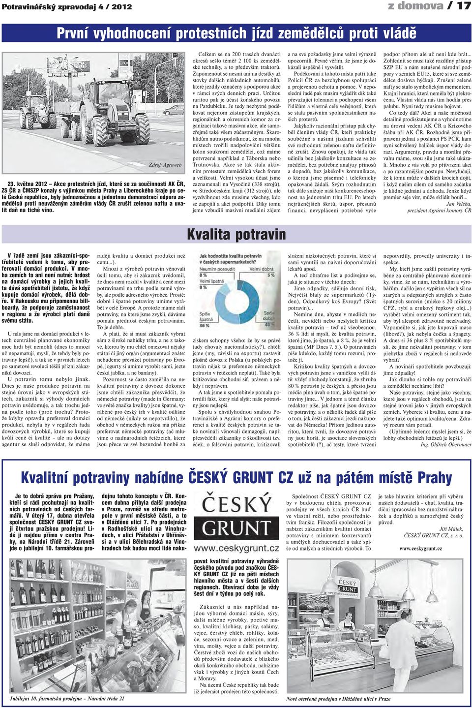 odporu zemědělců proti neuváženým záměrům vlády ČR zrušit zelenou naftu a uvalit daň na tiché víno.