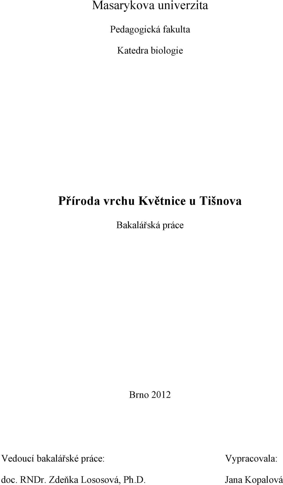 Bakalářská práce Brno 2012 Vedoucí bakalářské