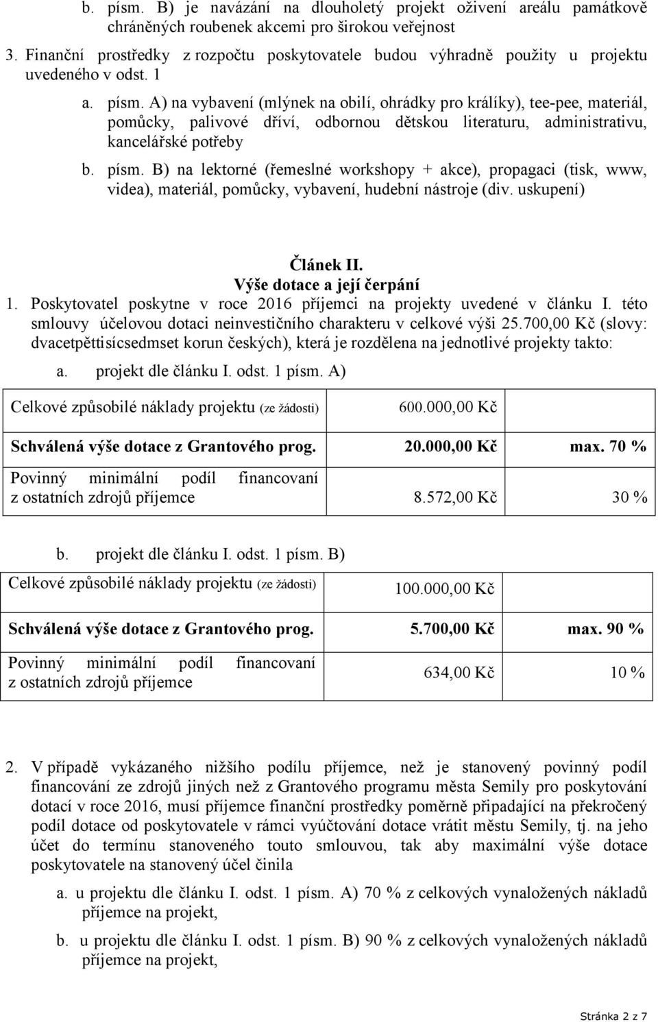 A) na vybavení (mlýnek na obilí, ohrádky pro králíky), tee-pee, materiál, pomůcky, palivové dříví, odbornou dětskou literaturu, administrativu, kancelářské potřeby b. písm.