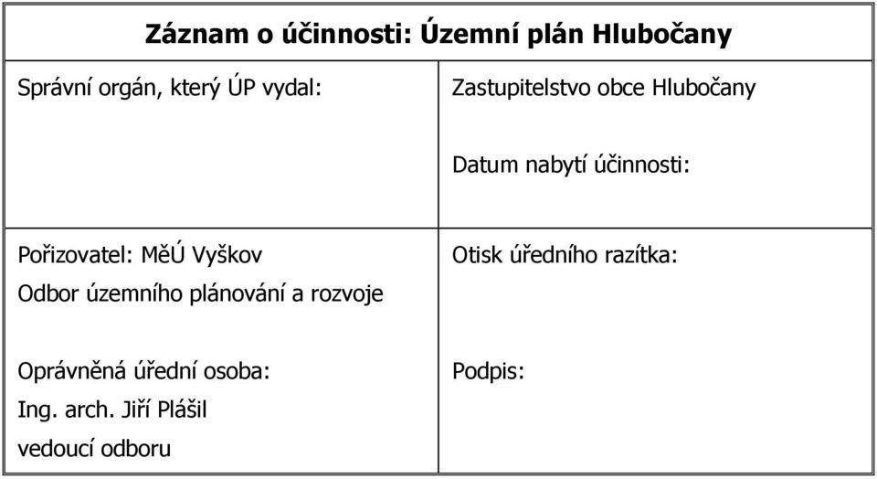 Pořizovatel: MěÚ Vyškov Odbor územního plánování a rozvoje Otisk