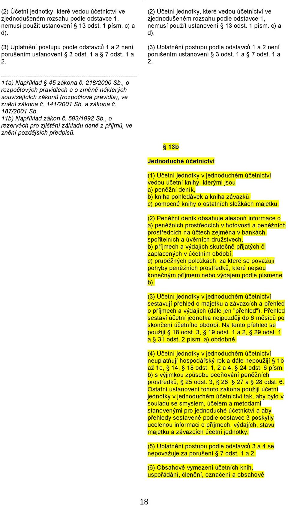 218/2000 Sb., o rozpočtových pravidlech a o změně některých souvisejících zákonů (rozpočtová pravidla), ve znění zákona č. 141/2001 Sb. a zákona č. 187/2001 Sb. 11b) Například zákon č. 593/1992 Sb.