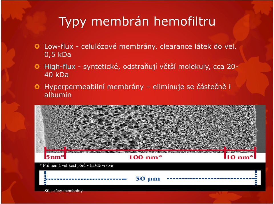 0,5 kda High-flux - syntetické, odstraňují větší molekuly, cca