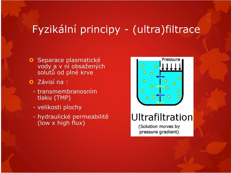 krve Závisí na : - transmembranosním tlaku (TMP) -