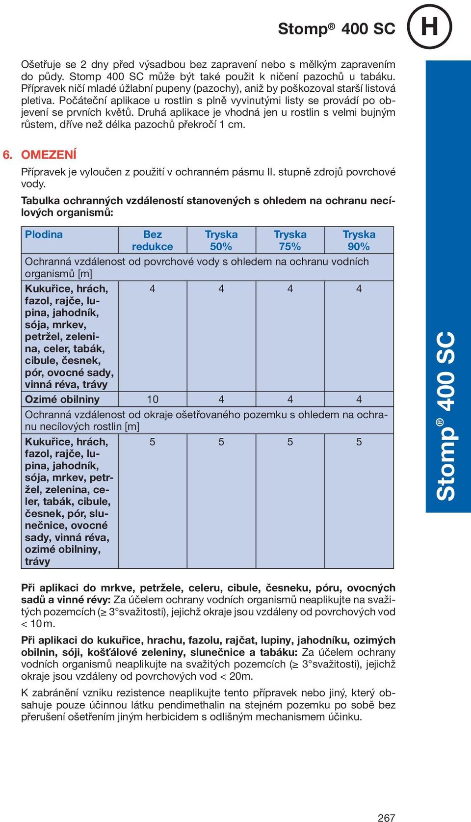 Druhá aplikace je vhodná jen u rostlin s velmi bujným růstem, dříve než délka pazochů překročí 1 cm. 6. OMEZENÍ Přípravek je vyloučen z použití v ochranném pásmu II. stupně zdrojů povrchové vody.