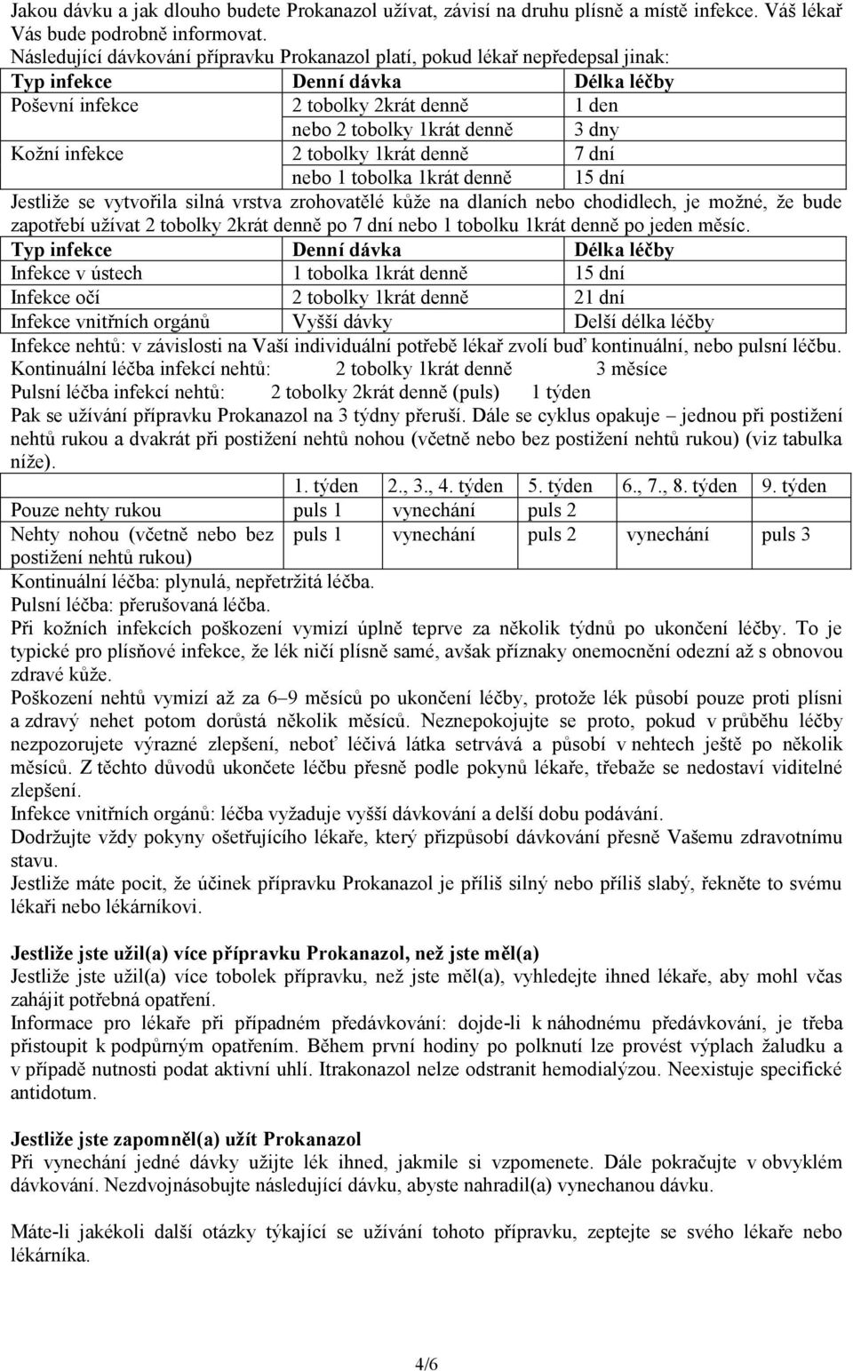 infekce 2 tobolky 1krát denně 7 dní nebo 1 tobolka 1krát denně 15 dní Jestliže se vytvořila silná vrstva zrohovatělé kůže na dlaních nebo chodidlech, je možné, že bude zapotřebí užívat 2 tobolky