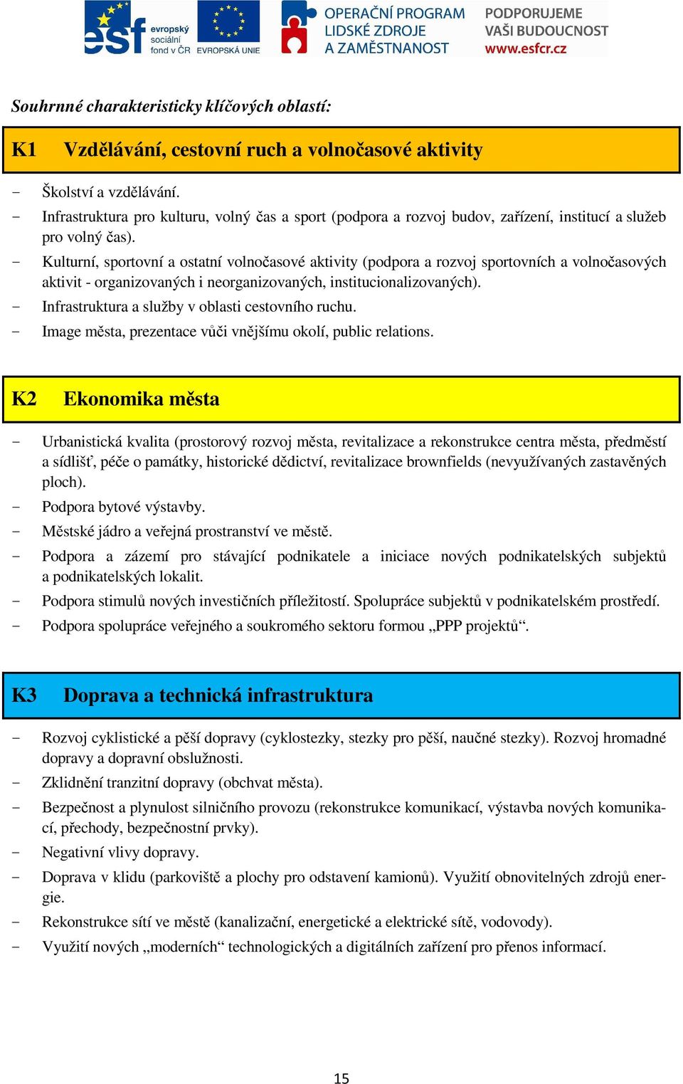 - Kulturní, sportovní a ostatní volnočasové aktivity (podpora a rozvoj sportovních a volnočasových aktivit - organizovaných i neorganizovaných, institucionalizovaných).