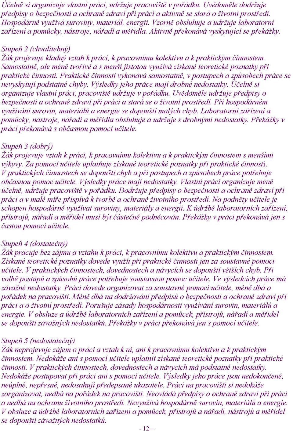 Stupeň 2 (chvalitebný) Ţák projevuje kladný vztah k práci, k pracovnímu kolektivu a k praktickým činnostem.