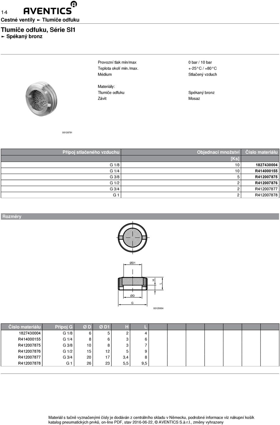 R412007877 G 1 2 R412007878 ØD1 L H ØD G 00129904 Číslo materiálu Přípoj G Ø D Ø D1 H L 1827430004 G 1/8 6 5 2 4