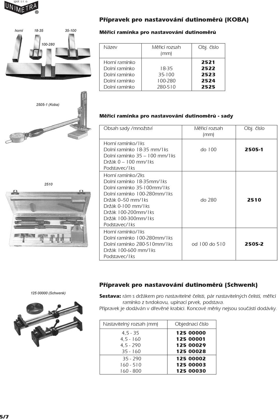 mm/1ks do 100 2505-1 Dolní ramínko 35 100 mm/1ks Držák 0 100 mm/1ks Podstavec/1ks Horní ramínko/2ks Dolní ramínko 18-35mm/1ks Dolní ramínko 35-100mm/1ks Dolní ramínko 100-280mm/1ks Držák 0 50 mm/1ks