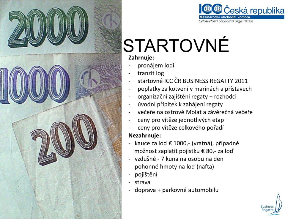 - ceny pro vítěze jednotlivých etap - ceny pro vítěze celkového pořadí Nezahrnuje: - kauce za loď 1000,- (vratná), případně možnost