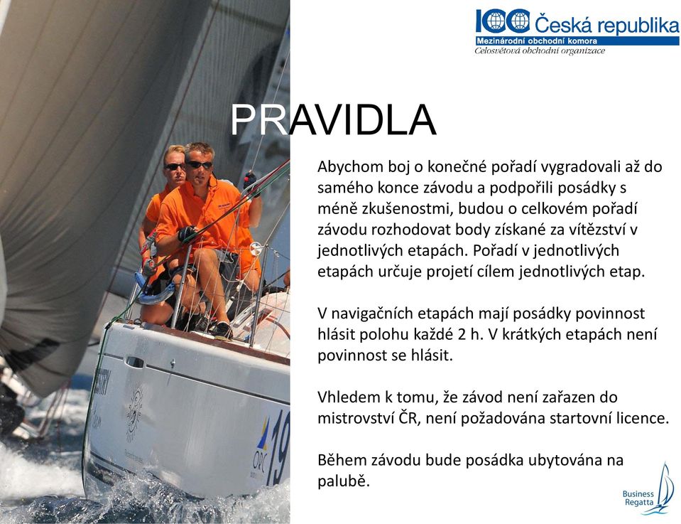 Pořadí v jednotlivých etapách určuje projetí cílem jednotlivých etap.