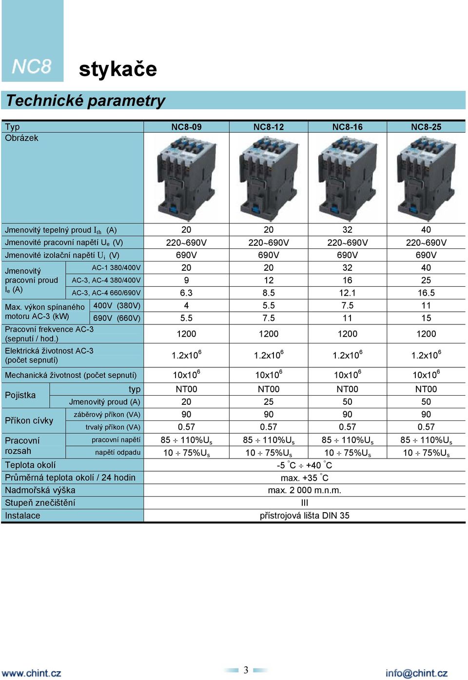 výkon spínaného motoru AC-3 (kw) 690V (660V) 5.5 7.5 11 15 Pracovní frekvence AC-3 (sepnutí / hod.) Elektrická životnost AC-3 (počet sepnutí) 1200 1200 1200 1200 1.2x10 6 1.