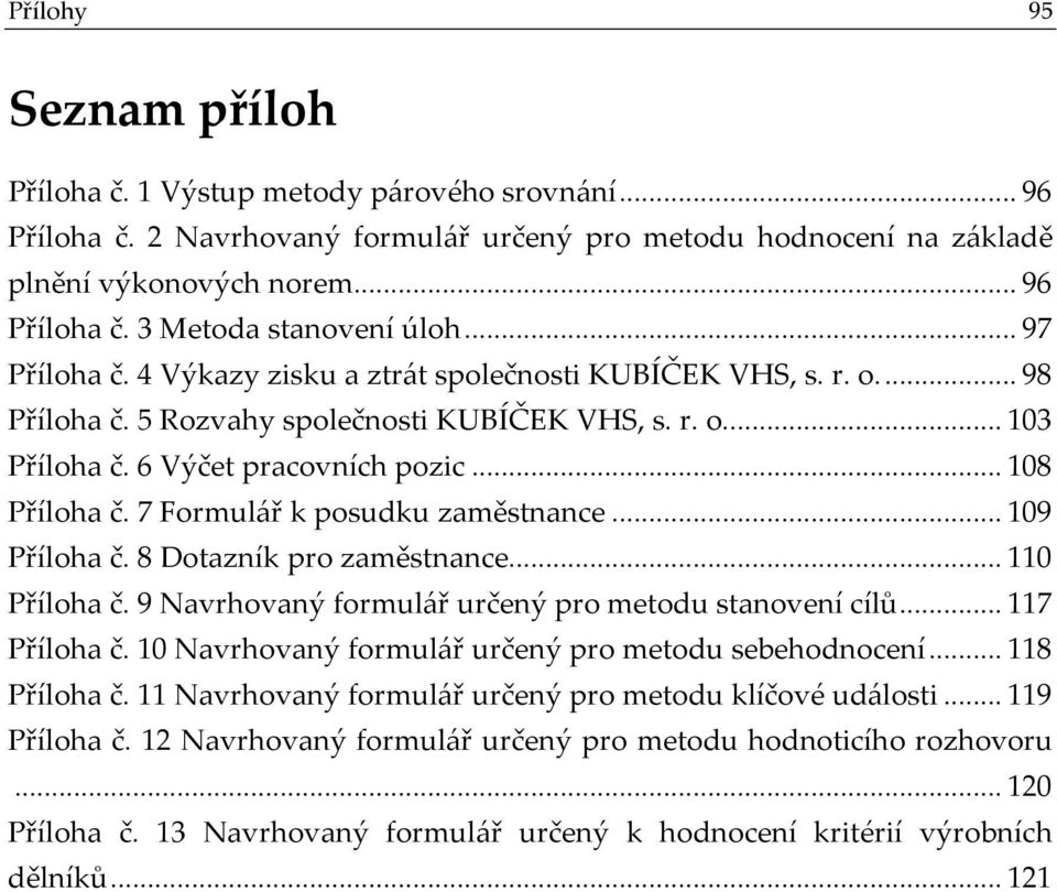 7 Formulář k posudku zaměstnance... 109 Příloha č. 8 Dotazník pro zaměstnance... 110 Příloha č. 9 Navrhovaný formulář určený pro metodu stanovení cílů... 117 Příloha č.