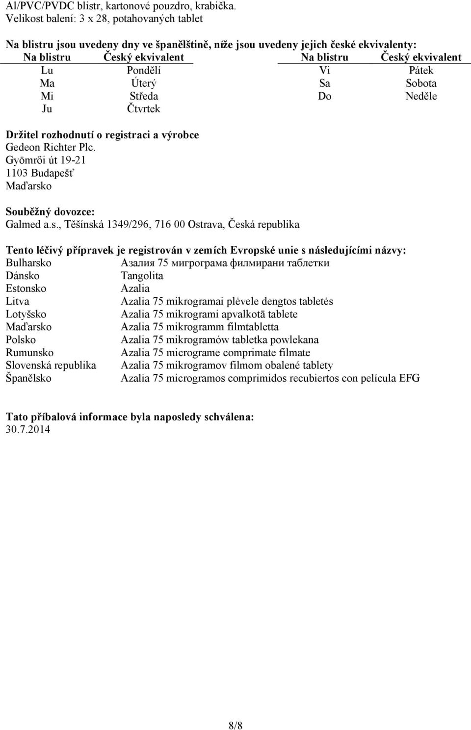 Vi Pátek Ma Úterý Sa Sobota Mi Středa Do Neděle Ju Čtvrtek Držitel rozhodnutí o regist