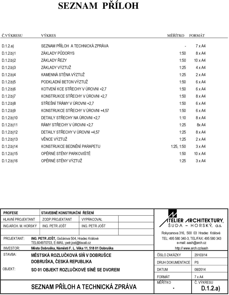 1.2.b)8 STŘEŠNÍ TRÁMY V ÚROVNI +2,7 1:50 6 x A4 D.1.2.b)9 KONSTRUKCE STŘECHY V ÚROVNI +4,57 1:50 6 x A4 D.1.2.b)10 DETAILY STŘECHY NA ÚROVNI +2,7 1:10 8 x A4 D.1.2.b)11 RÁMY STŘECHY V ÚROVNI +2,7 1:25 8x A4 D.