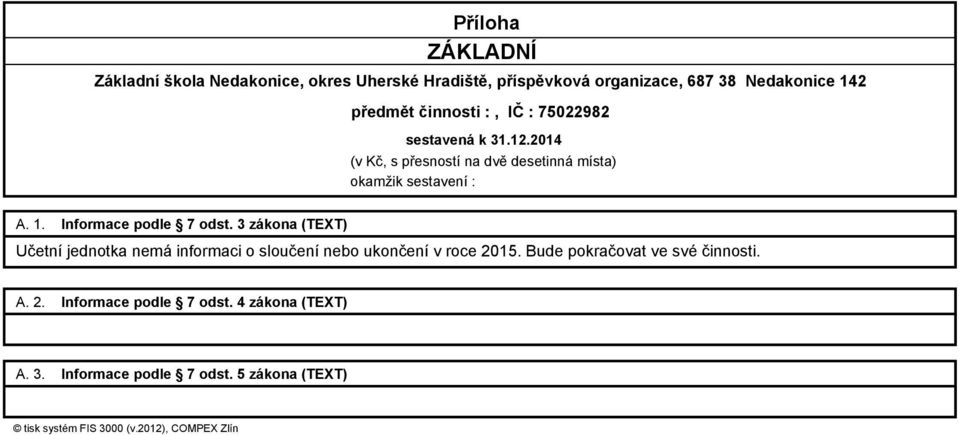 ukončení v roce 2015. Bude pokračovat ve své činnosti. A.