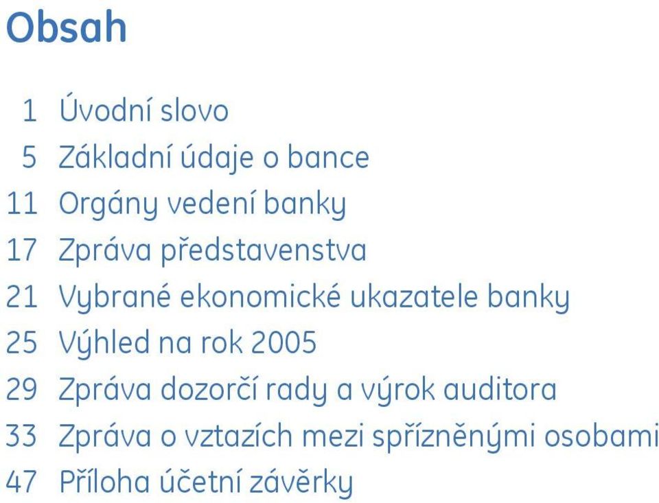 banky 25 Výhled na rok 2005 29 Zpráva dozorčí rady a výrok