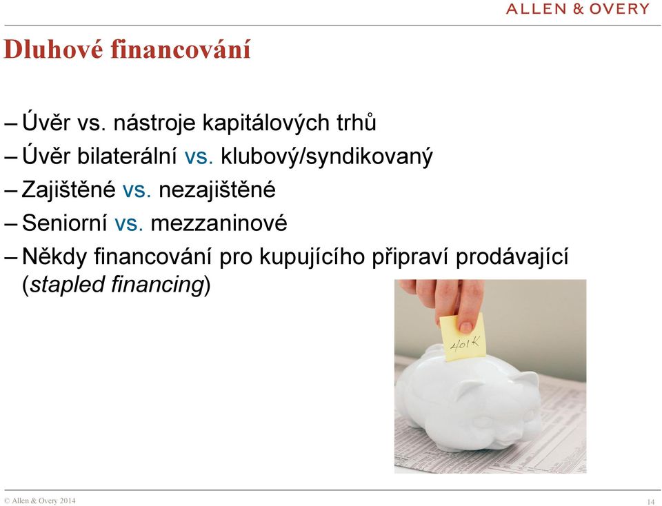 klubový/syndikovaný Zajištěné vs.