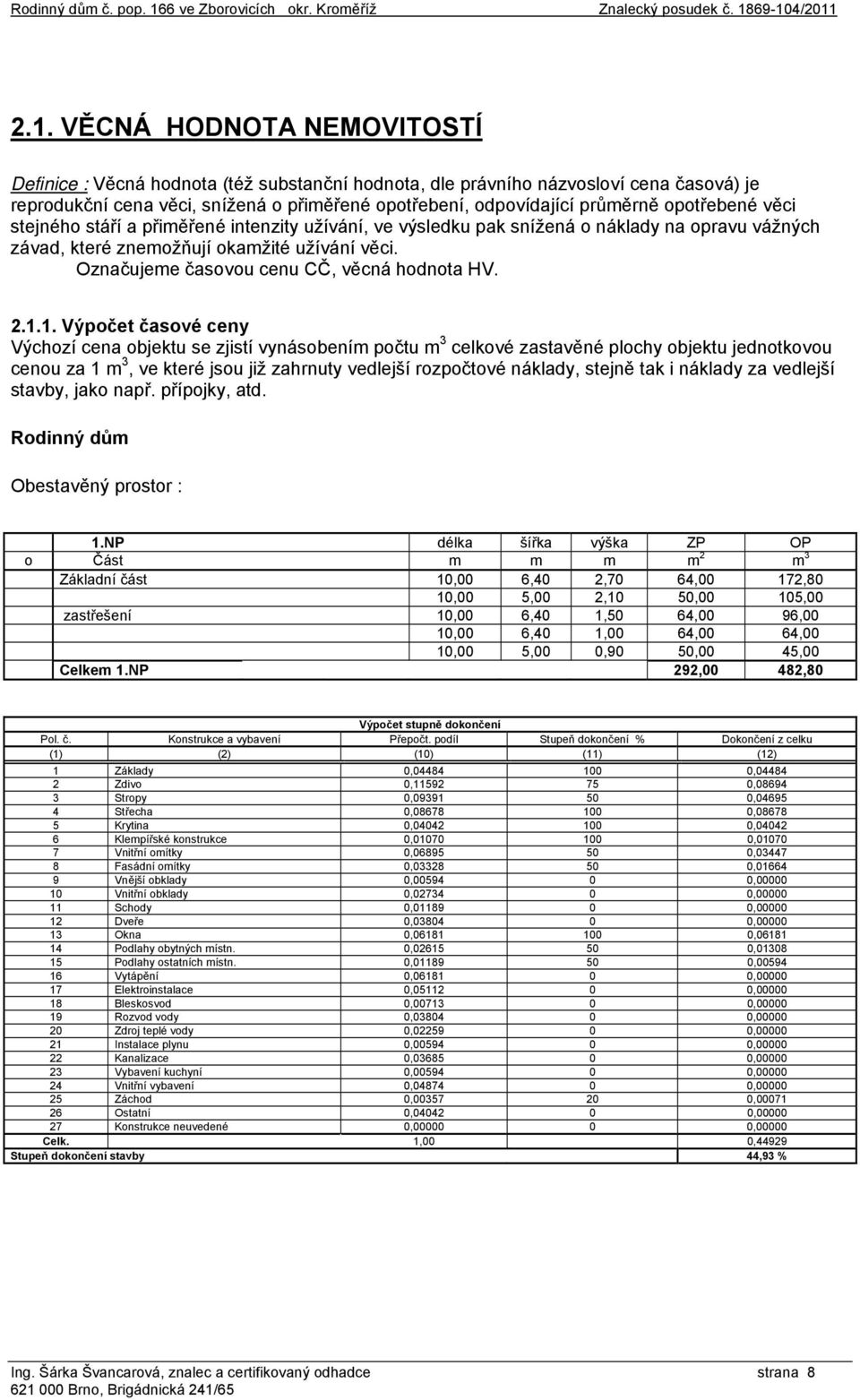 69-104/2011 2.1. VĚCNÁ HODNOTA NEMOVITOSTÍ Definice : Věcná hodnota (též substanční hodnota, dle právního názvosloví cena časová) je reprodukční cena věci, snížená o přiměřené opotřebení,
