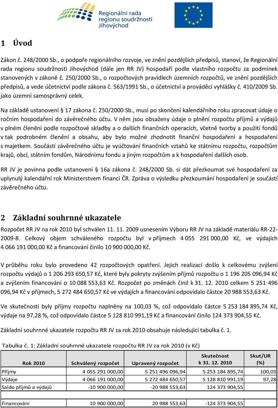 v zákoně č. 250/2000 Sb., o rozpočtových pravidlech územních rozpočtů, ve znění pozdějších předpisů, a vede účetnictví podle zákona č. 563/1991 Sb., o účetnictví a prováděcí vyhlášky č. 410/2009 Sb.