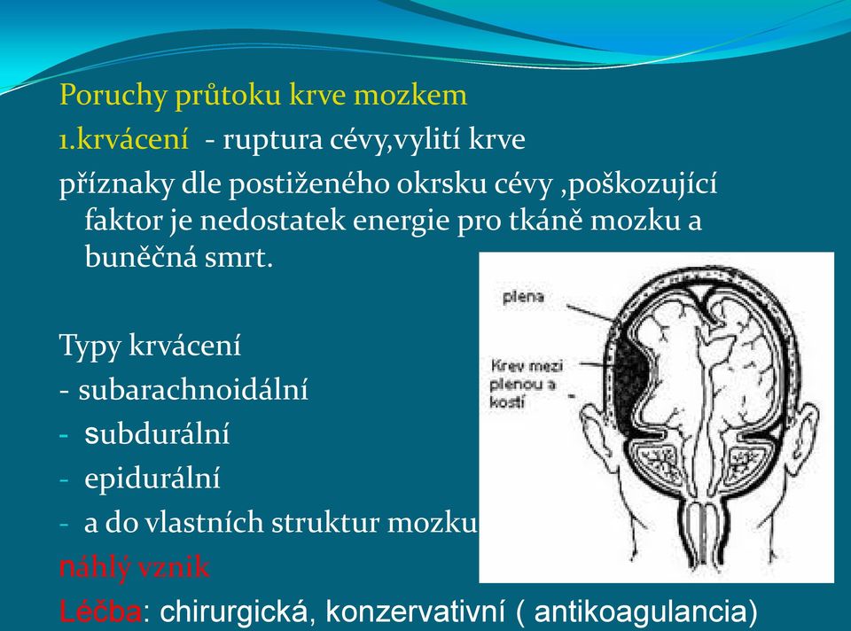 cévy,poškozující faktor je nedostatek energie pro tkáně mozku a buněčná smrt.