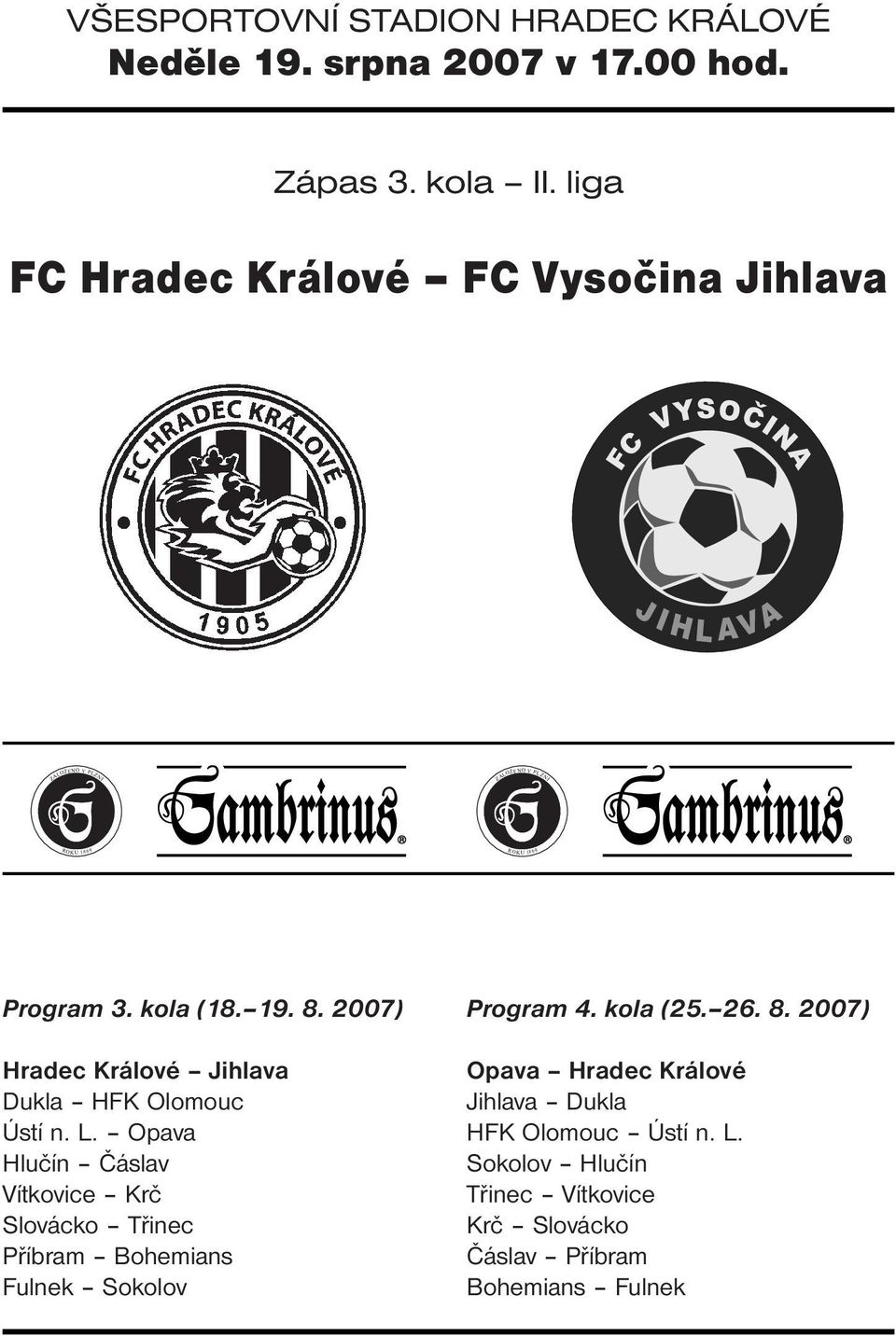 2007) Hradec Králové Jihlava Dukla HFK Olomouc Ústí n. L.