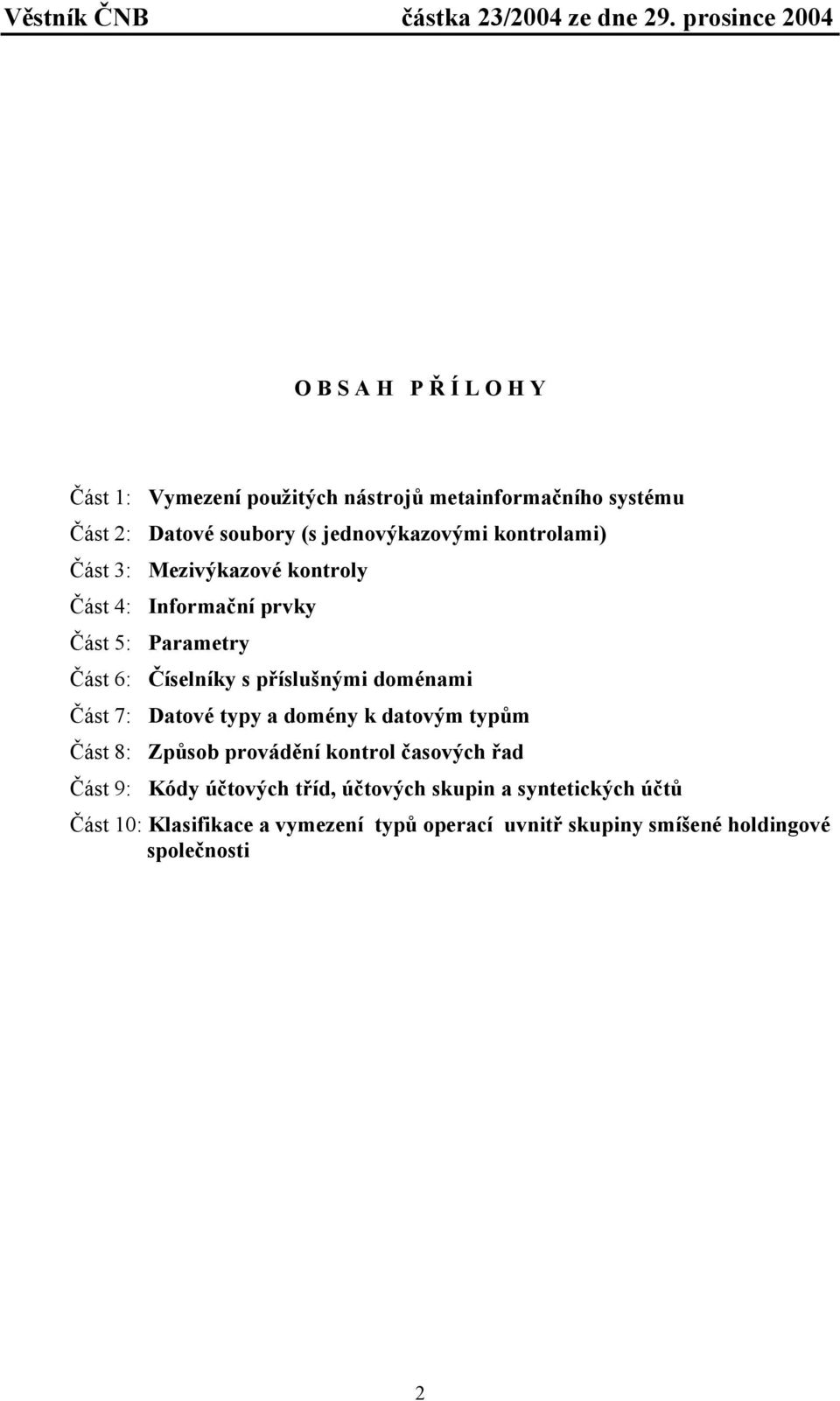 příslušnými doménami Část 7: Datové typy a domény k datovým typům Část 8: Způsob provádění kontrol časových řad Část 9: Kódy