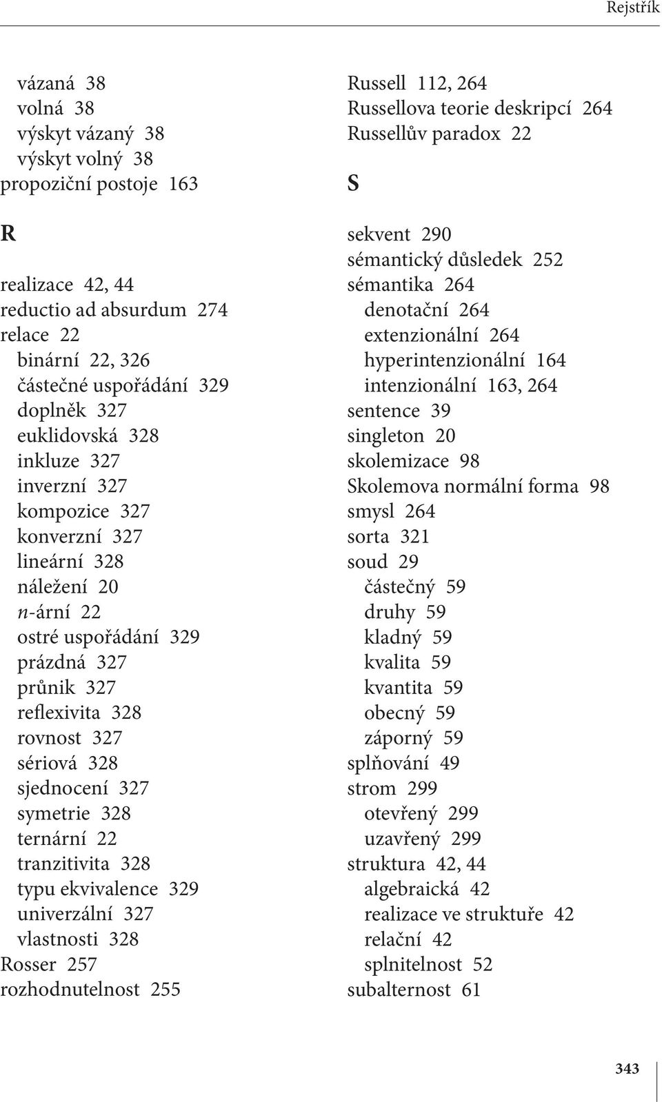 ternární 22 tranzitivita 328 typu ekvivalence 329 univerzální 327 vlastnosti 328 Rosser 257 rozhodnutelnost 255 Russell 112, 264 Russellova teorie deskripcí 264 Russellův paradox 22 S sekvent 290