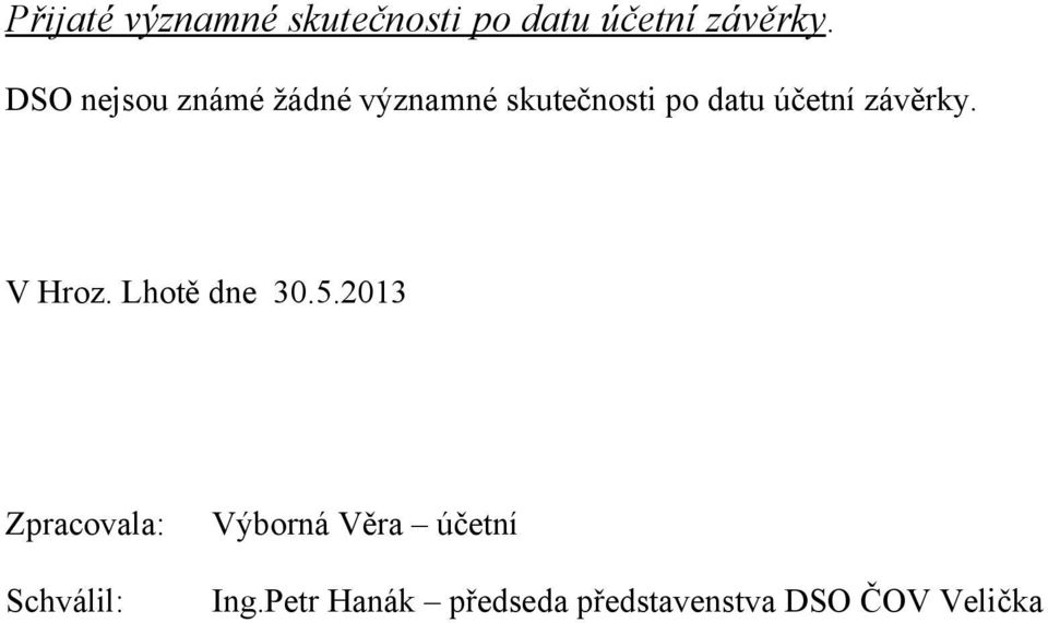 závěrky. V Hroz. Lhotě dne 30.5.