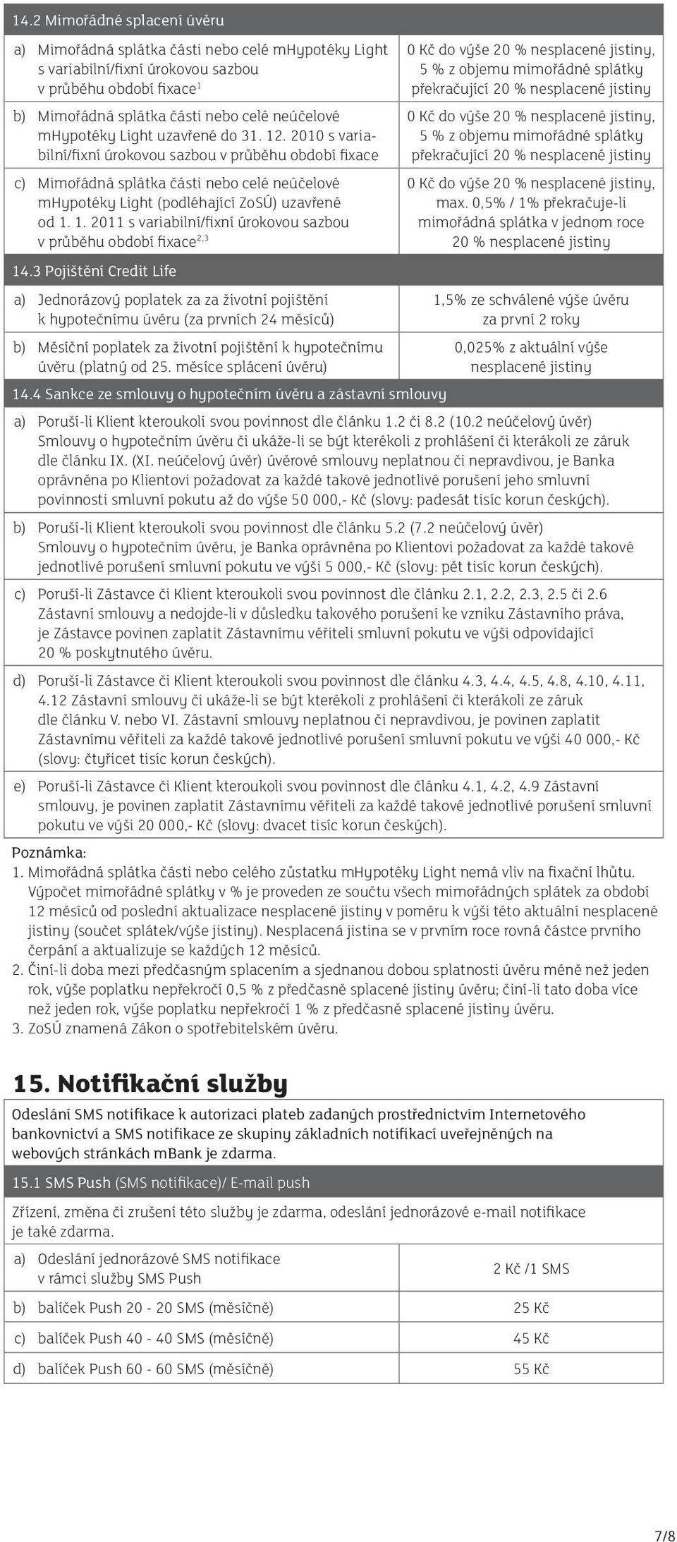 3 Pojištění Credit Life a) Jednorázový poplatek za za životní pojištění k hypotečnímu úvěru (za prvních 24 měsíců) b) Měsíční poplatek za životní pojištění k hypotečnímu úvěru (platný od 25.