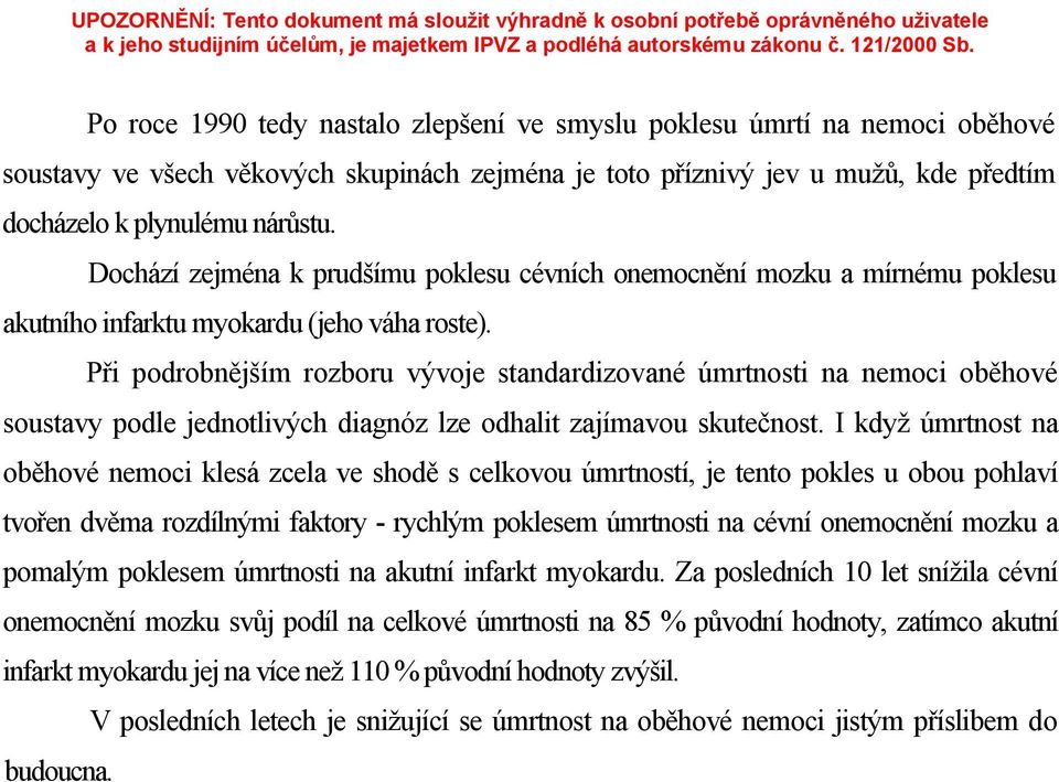 Při podrobnějším rozboru vývoje standardizované úmrtnosti na nemoci oběhové soustavy podle jednotlivých diagnóz lze odhalit zajímavou skutečnost.