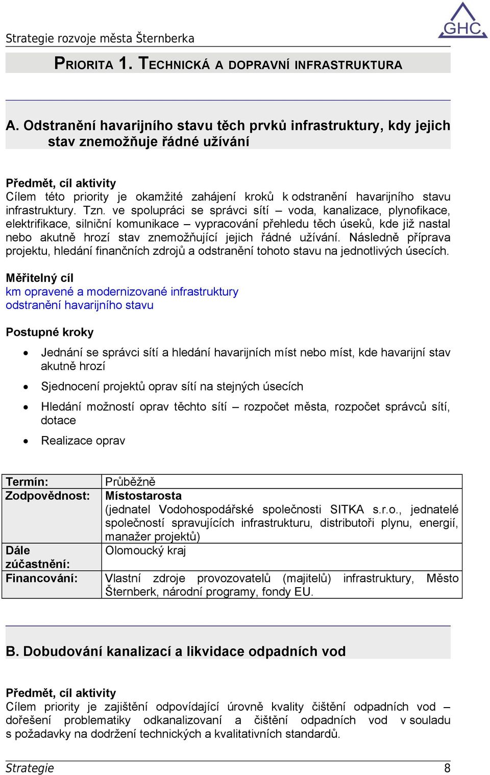 ve spolupráci se správci sítí voda, kanalizace, plynofikace, elektrifikace, silniční komunikace vypracování přehledu těch úseků, kde již nastal nebo akutně hrozí stav znemožňující jejich řádné