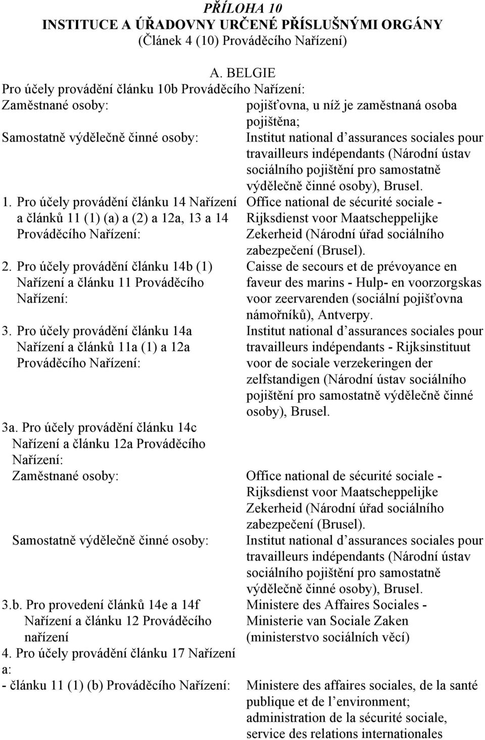 indépendants (Národní ústav sociálního pojištění pro samostatně výdělečně činné osoby), Brusel. 1.