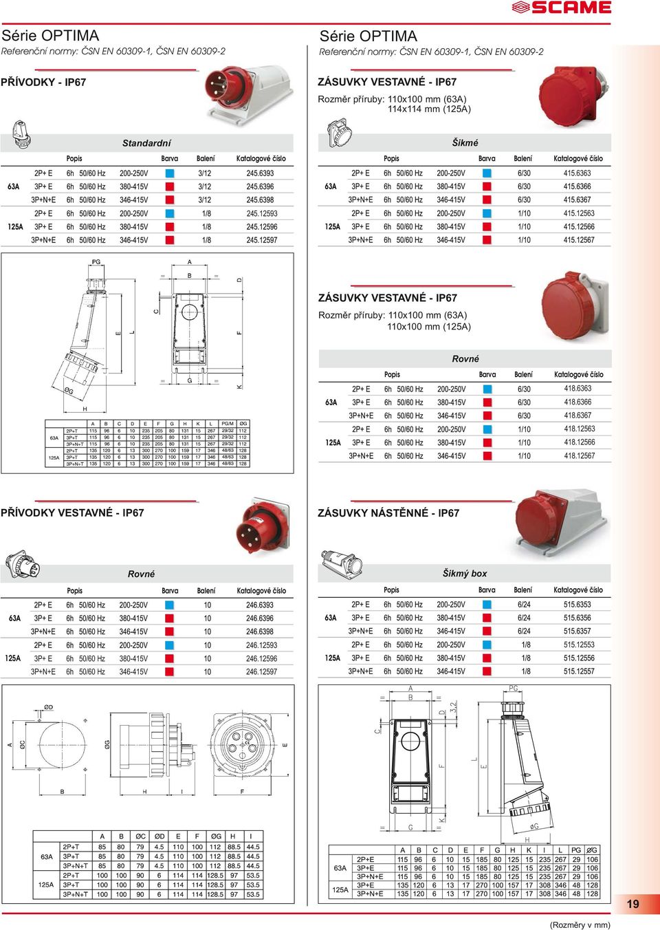 12563 ZÁSUVKY VESTAVNÉ - IP67 Rozměr příruby: 110x100 mm (63A) 110x100 mm (125A) 418.6363 418.