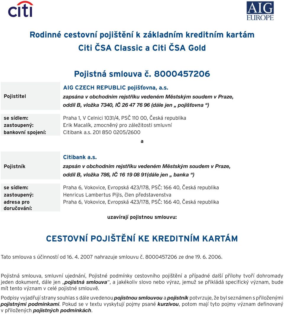 ic a Citi ČSA Gold Pojist
