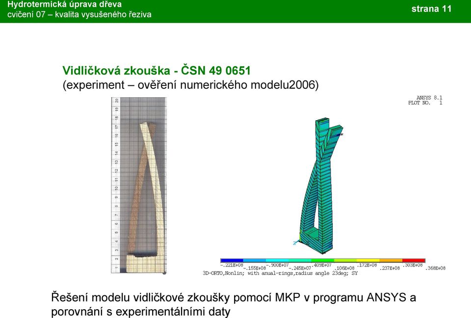 Řešení modelu vidličkové zkoušky pomocí MKP v