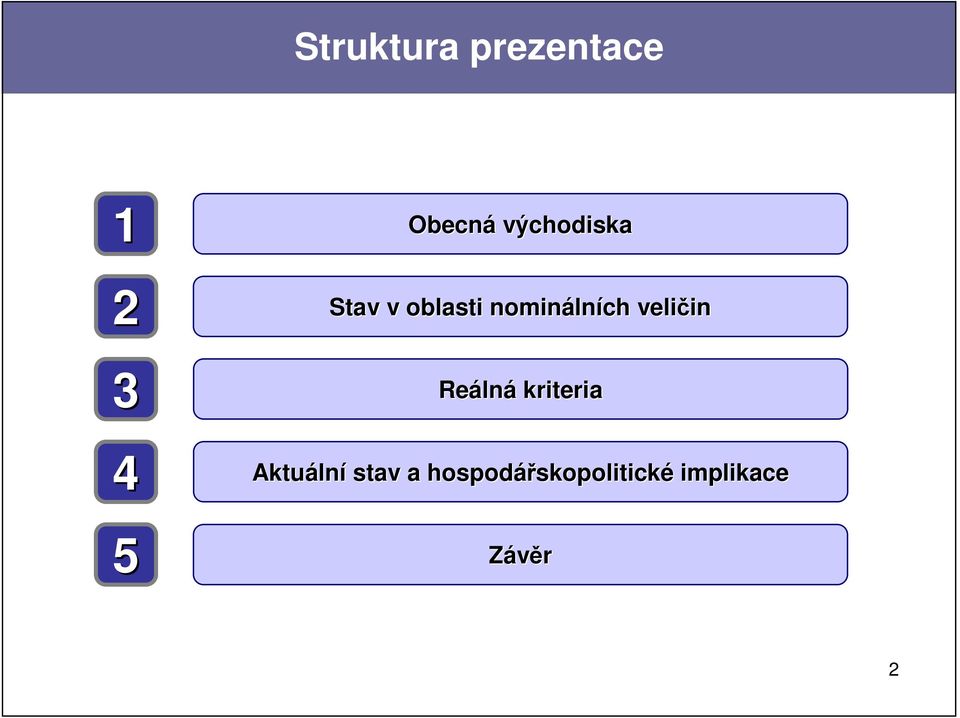 Reáln lná kriteria 4 Aktuáln lní stav a