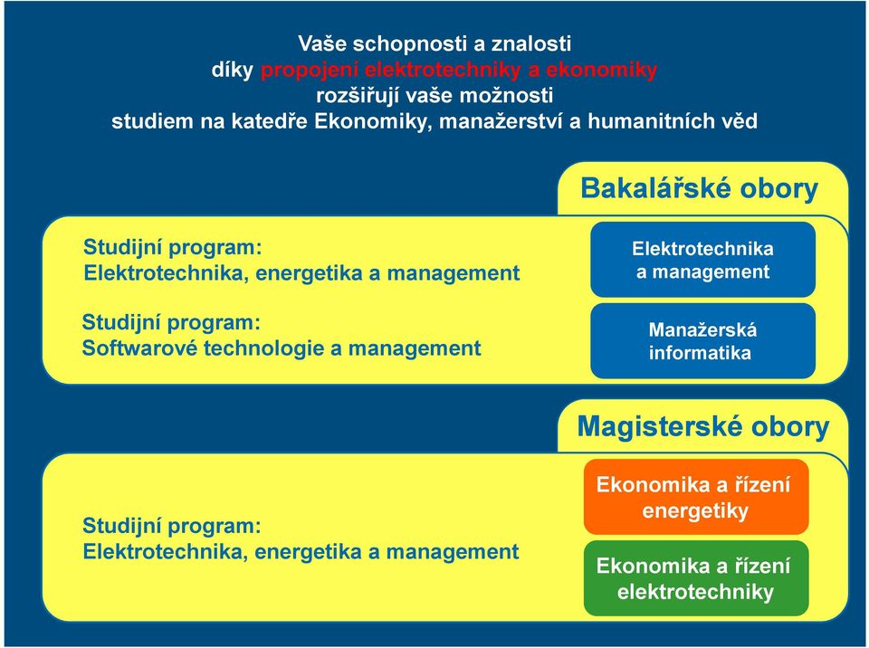 Studijní program: Softwarové technologie a management Elektrotechnika a management Manažerská informatika Magisterské