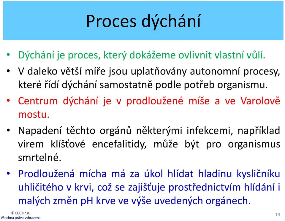 Centrum dýchání je v prodloužené míše a ve Varolově mostu.