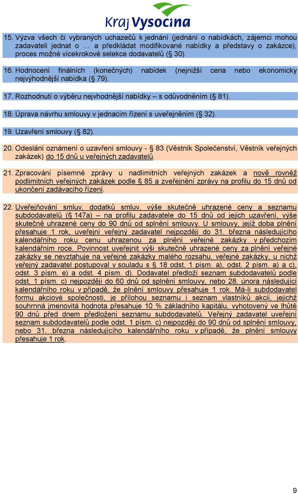 Úprava návrhu smlouvy v jednacím řízení s uveřejněním ( 32). 19. Uzavření smlouvy ( 82). 20.